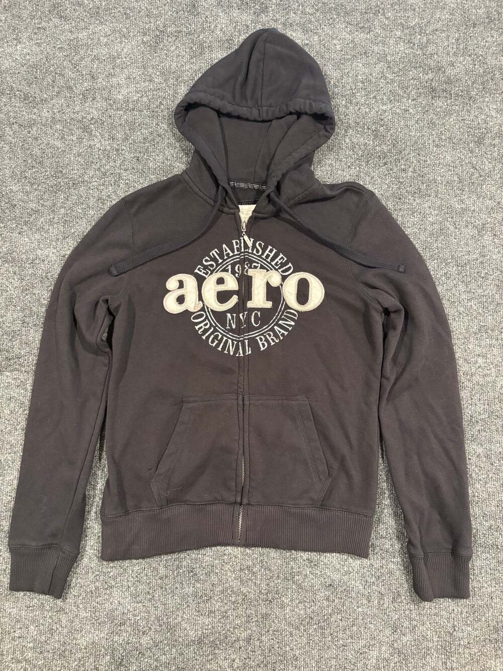 Vintage Aeropostal Women's Full-Zip Hoodie - Charcoal
